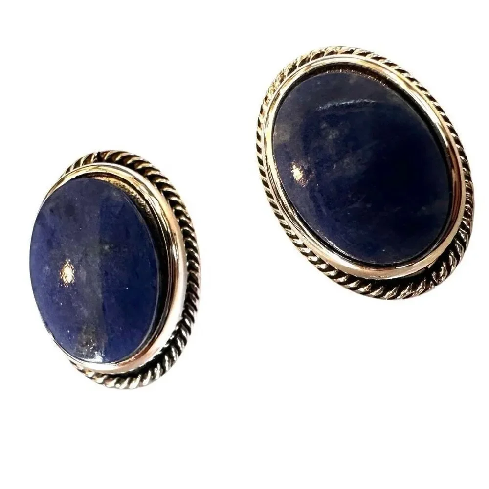 Silver tone oval Blue stone cufflinks
